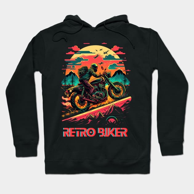 Ride into the Retro Future: Vintage Synthwave Motorcycle Gear Hoodie by Snoe